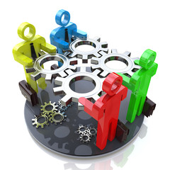 3D people hold gears mechanism in hands