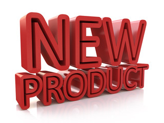 3D new product word on white isolated background