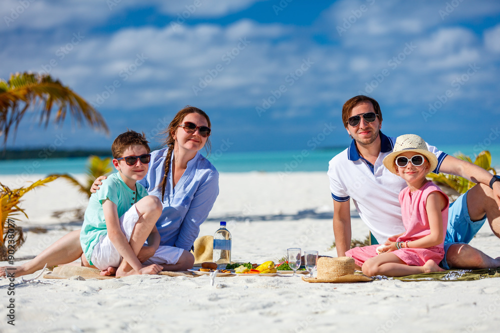 Sticker family on a tropical beach vacation