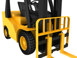 The mechanism of forklift truck and front wheel close-up