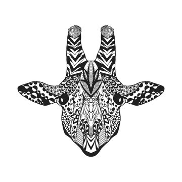 Zentangle stylized giraffe. Sketch for tattoo or t-shirt.