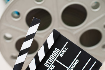 Movie clapper board close up