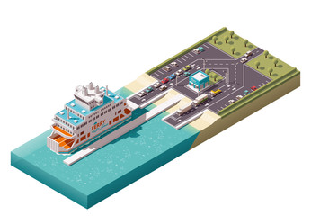 Fototapeta premium Vector isometric ferry port