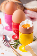 boiled eggs, rosemary and silverware