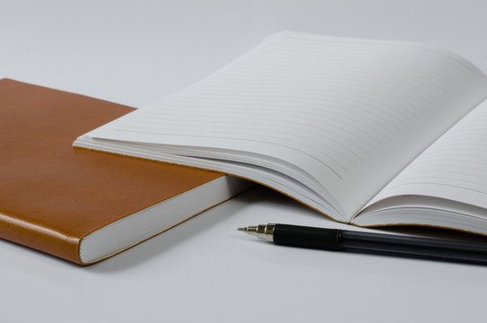 Leather Cover Notebook On White Background.