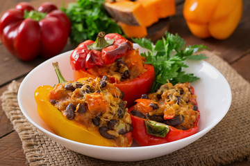 Stuffed peppers with rice, beans and pumpkin in the Mexican style