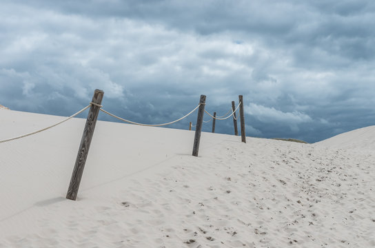 Rope barrier in the sand dunes on the Baltic coast