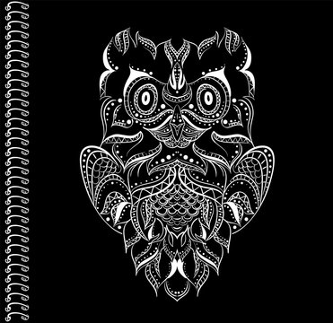owl in a vector on a black background print book cover notebook