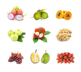 Collection of fruits isolated on white