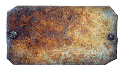 Rusty metal plate on white background
