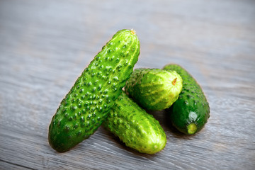 Cucumbers wooden table