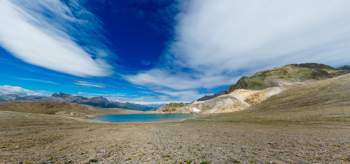 Panorama of nlue lake of high mountains