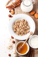 Muesli with milk and honey