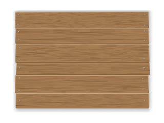 Empty old rustic wooden sign, nailed, with shadow, made up of the planks. Realistic vector illustration.