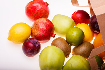 Fresh citrus fruits and packet