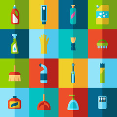 Household chemicals and cleaning supplies bottles vector flat half icons