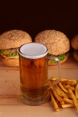 Beer burger and chips