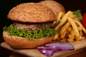 Burgers with cutlet and chips