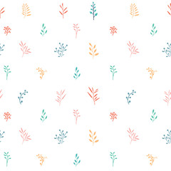 Fototapeta na wymiar Seamless simple pattern pastel colors with leaves, plants