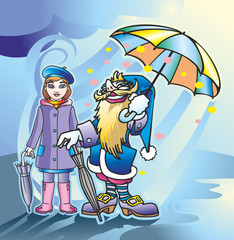 Lukole
пара людей девочка и волшебник под цветным зонтом после дождя