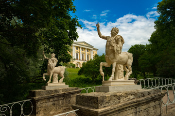 Bridge with Satirs. View on Palace in Pavlovsk park