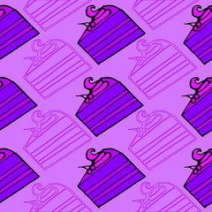 Seamless pattern with a piece of cake. Sweet background.