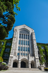 Old beautiful stone church with blue sky