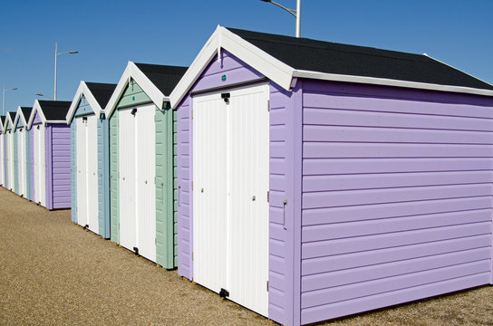 Pastel coloured beach huts
