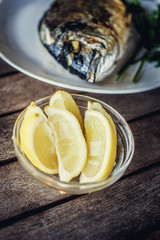 Pieces of lime in glass plate.