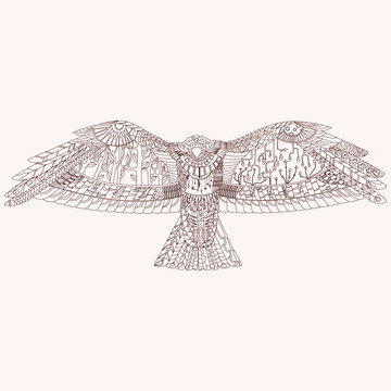 Patterned predator bird. EPS10 vector illustration