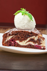 chocolate cake with jam ice cream
