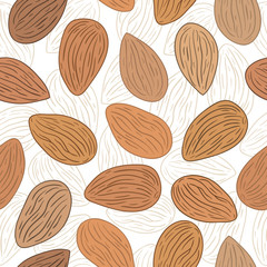 Almond nuts. Vector seamless pattern, eps10.