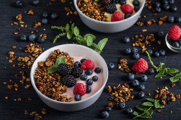 Homemade pudding with berries