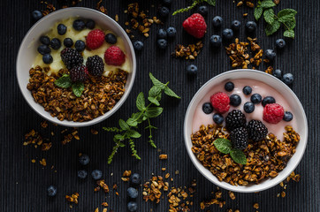 Homemade pudding with berries