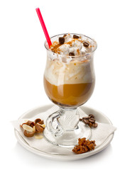Iced coffee with ice-cream topping isolated