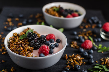 Homemade pudding with berries