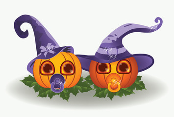 Cute halloween baby pumpkins, vector illustration