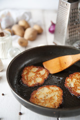 Crunchy potato pancakes with mushrooms