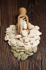Pumpkin seeds in scoop