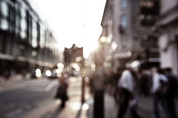 people in bokeh, street of London