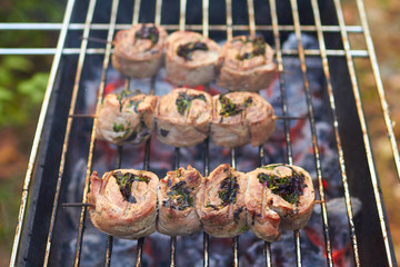 meat rolls grilled on skewers