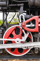 wheel detail of a steam train locomotive