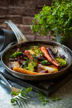 roasted vegetables in pan