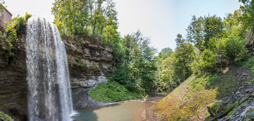 Obraz premium Decew Falls from the gorge below Morningstar Mill turbine shed St Catharines Niagara Region