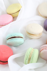 French colorful and tasty macarons, close up