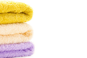 Set of towels over white isolated background