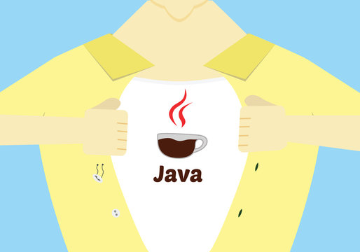 Java programming hero flat design. Advanced java programming conceptual illustration.Java language courses illustration.