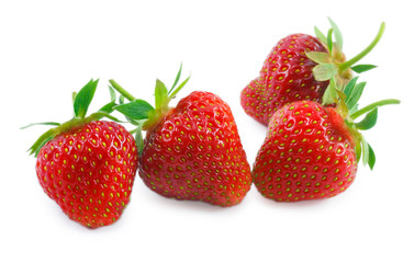 Four strawberries isolated on white background
