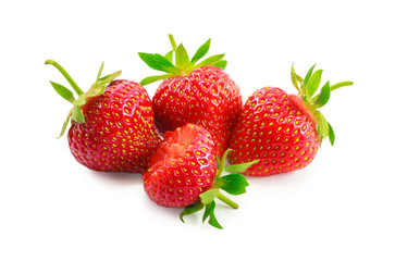 Four strawberries isolated on white background