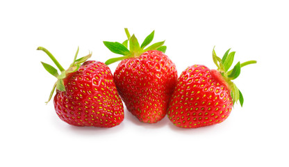 three strawberries isolated on white background